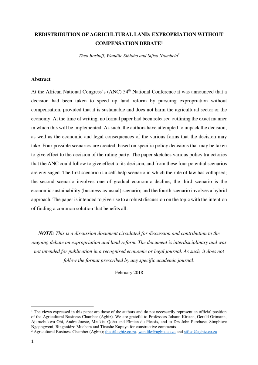 (PDF) Redistribution of Agricultural Land Expropriation Without