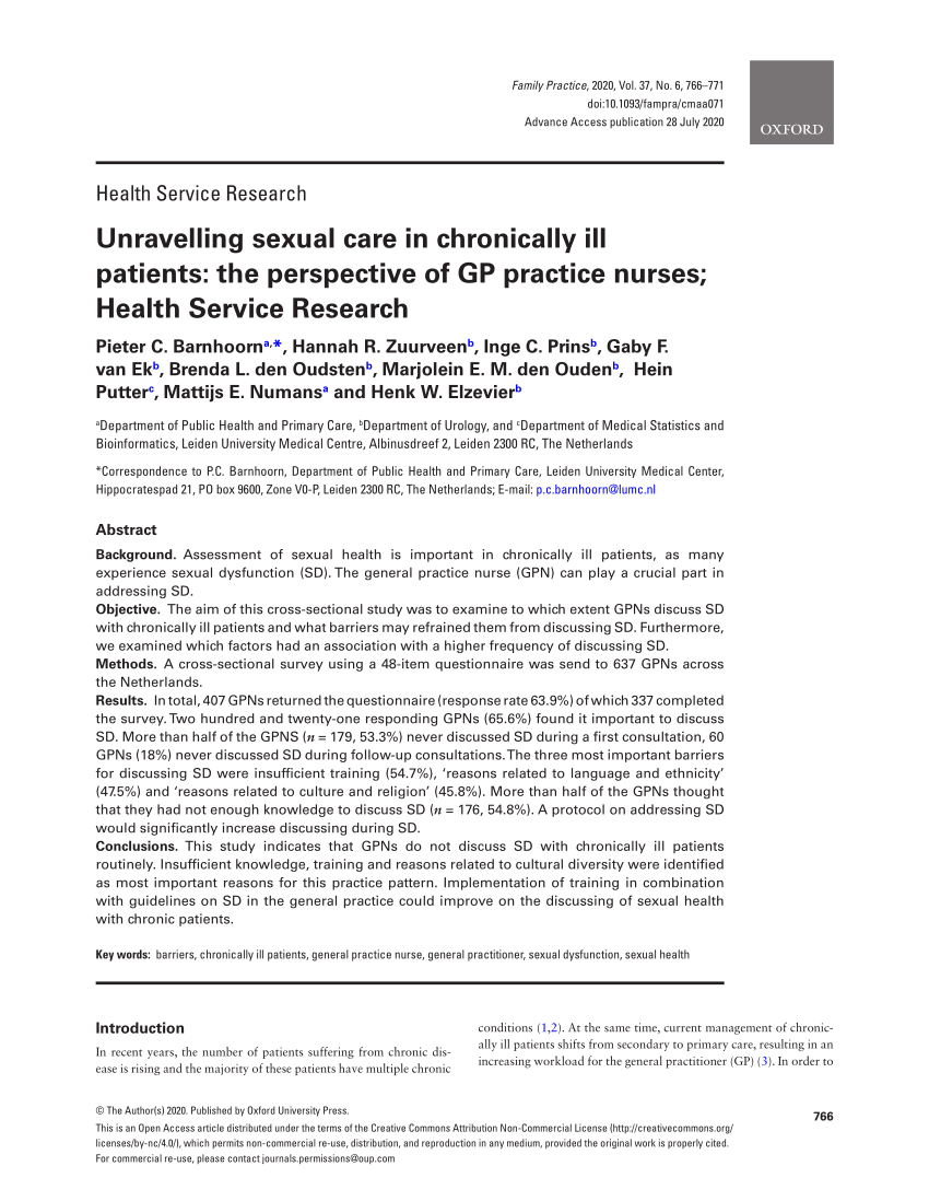 Pdf Unravelling Sexual Care In Chronically Ill Patients The Perspective Of Gp Practice Nurses