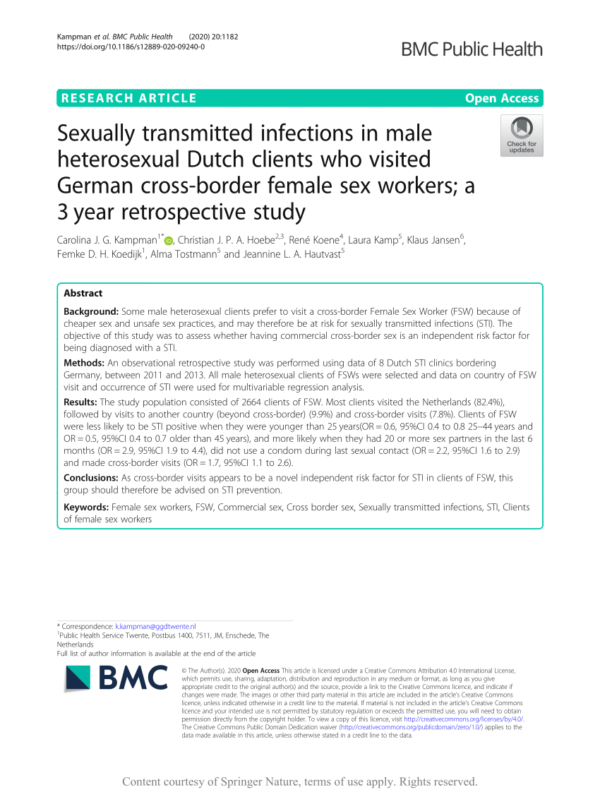 (PDF) Sexually transmitted infections in male heterosexual Dutch clients who visited German cross-border female sex workers; a 3 year retrospective study picture