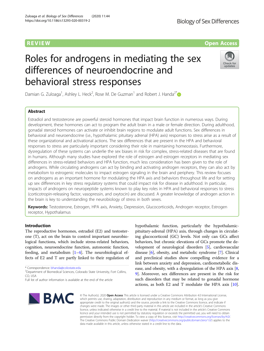 Pdf Roles For Androgens In Mediating The Sex Differences Of
