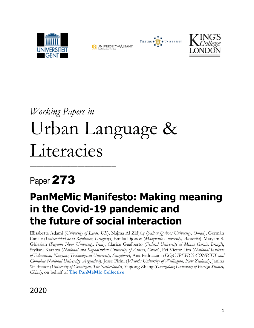 Pdf Panmemic Manifesto Making Meaning In The Covid 19 Pandemic And The Future Of Social Interaction
