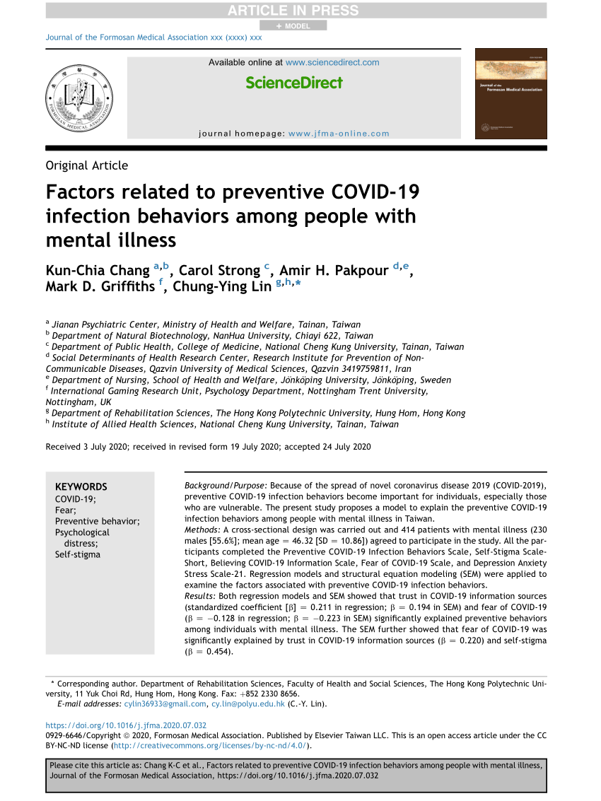 Pdf Factors Related To Preventive Covid 19 Infection Behaviors Among People With Mental Illness