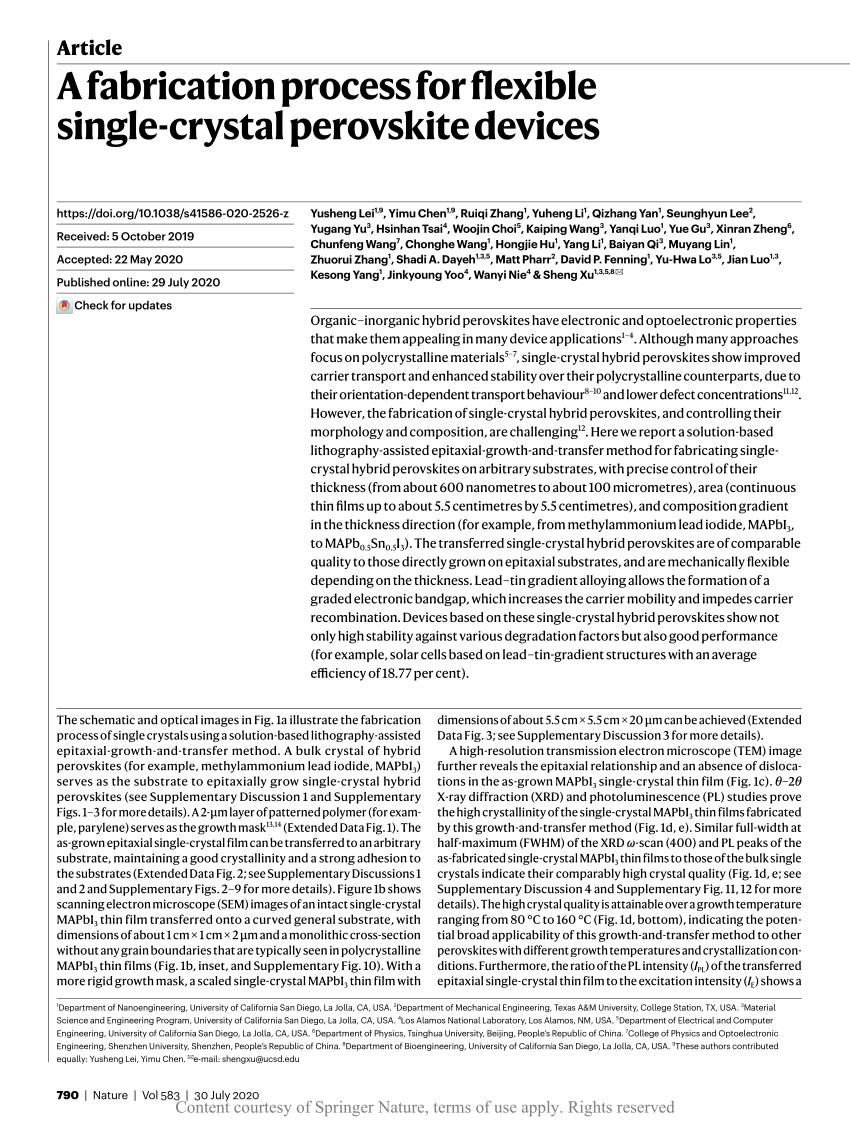 A Fabrication Process For Flexible Single Crystal Perovskite Devices Request Pdf