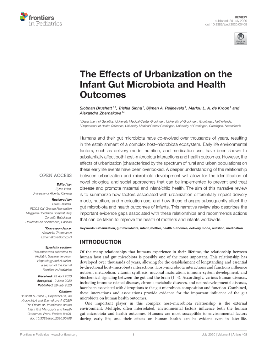 PDF The Effects of Urbanization on the Infant Gut Microbiota and  