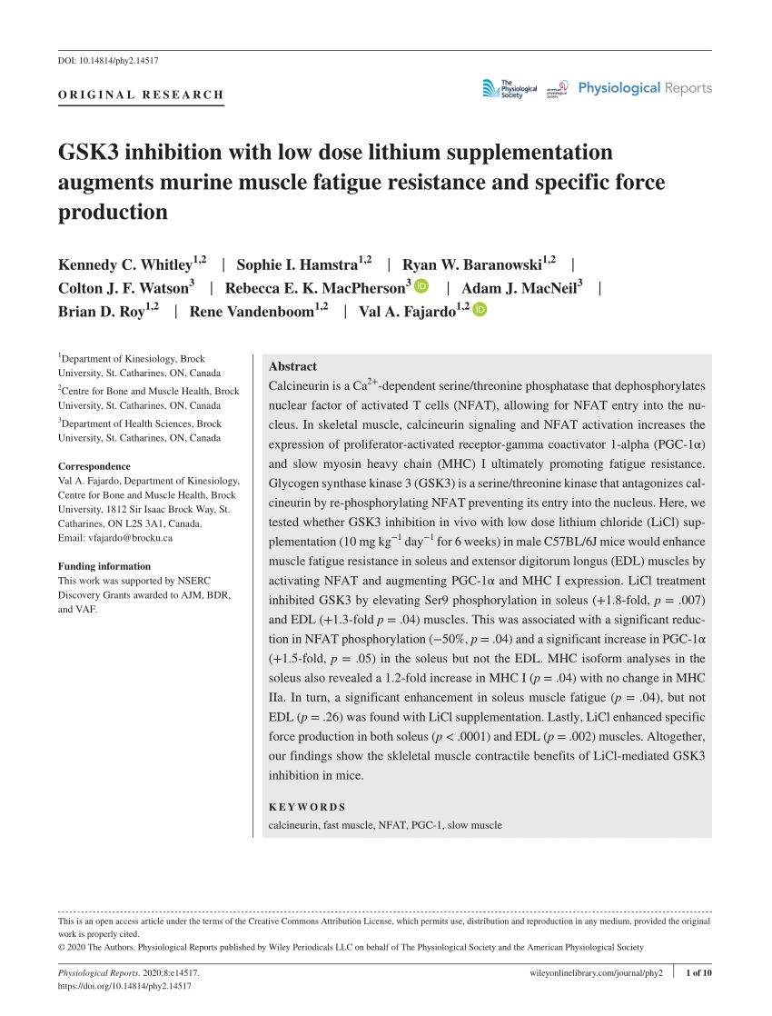 Pdf Gsk3 Inhibition With Low Dose Lithium Supplementation Augments Murine Muscle Fatigue Resistance And Specific Force Production