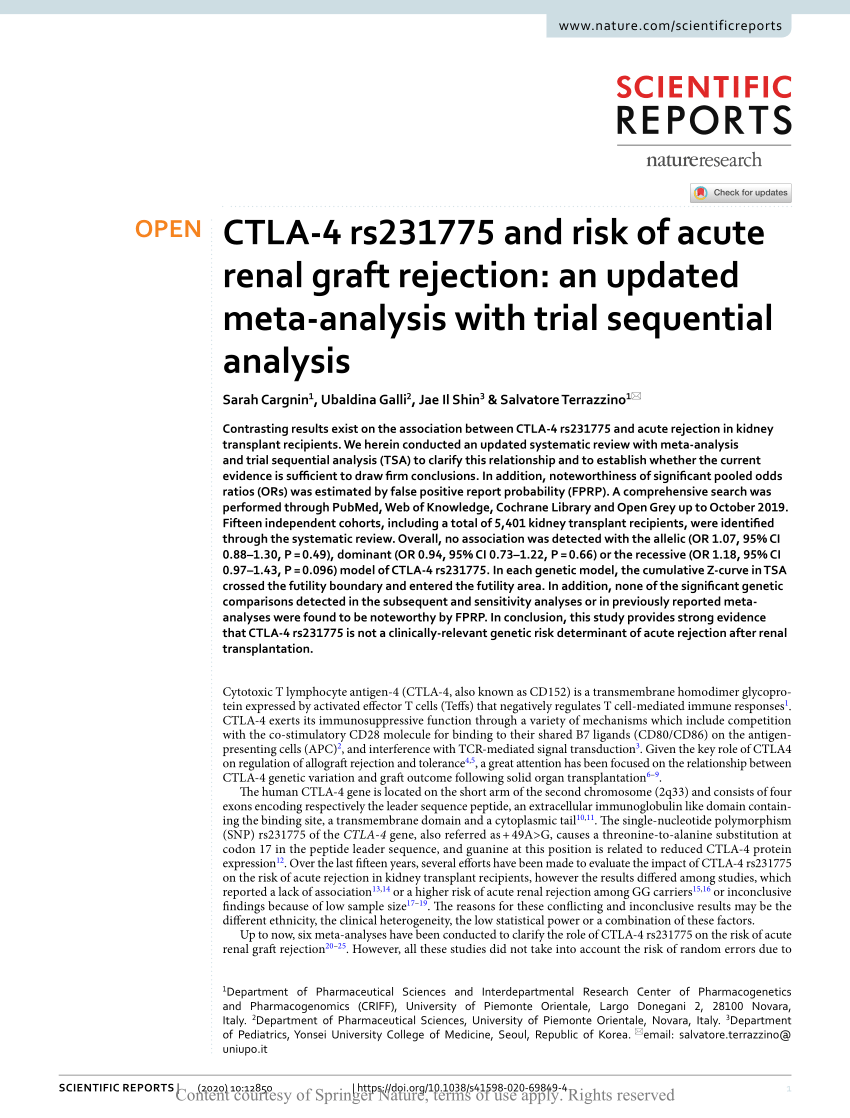 PDF) CTLA-4 rs231775 and risk of acute renal graft rejection: an ...