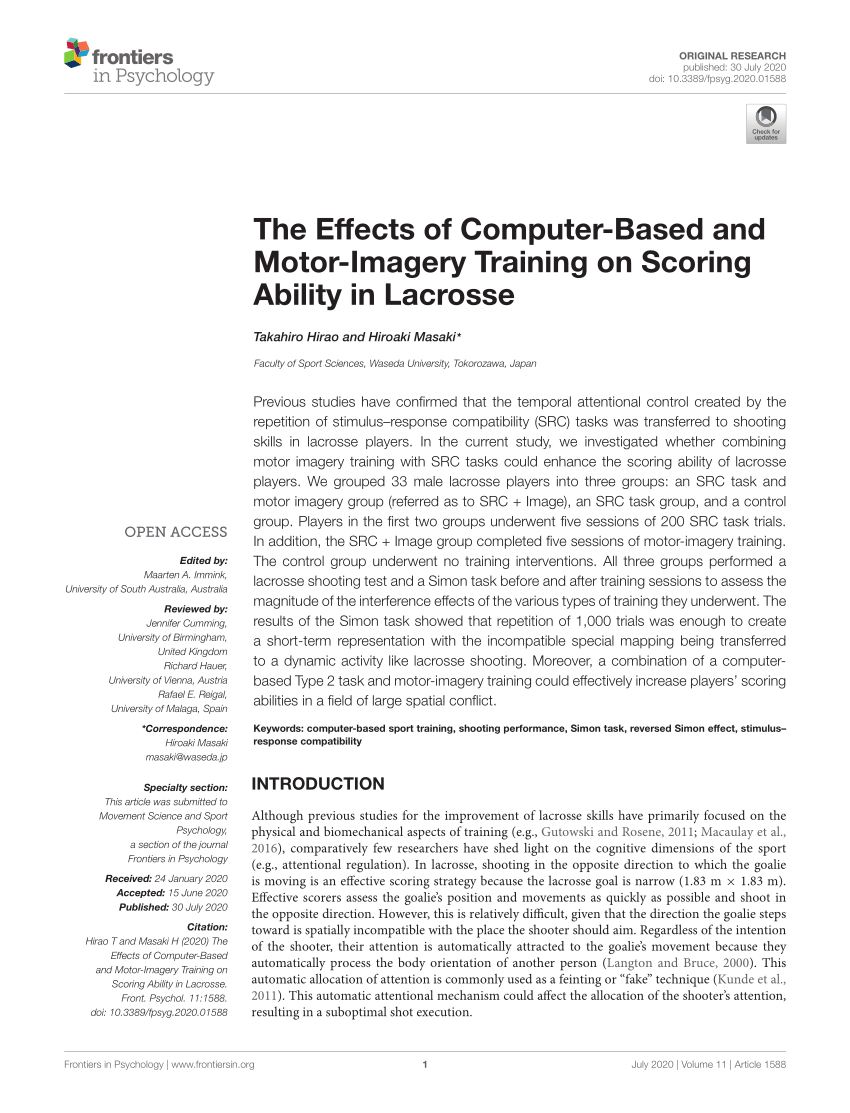 Pdf The Effects Of Computer Based And Motor Imagery Training On Scoring Ability In Lacrosse