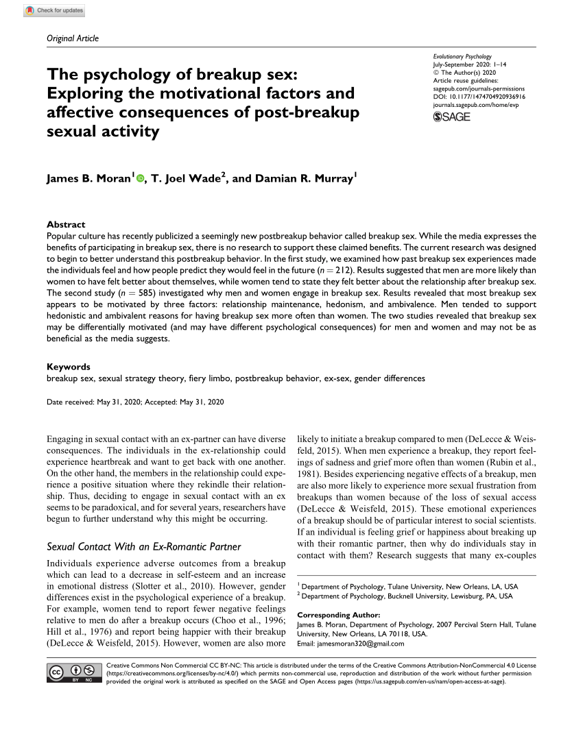 Pdf The Psychology Of Breakup Sex Exploring The Motivational Factors And Affective Consequences Of Post Breakup Sexual Activity