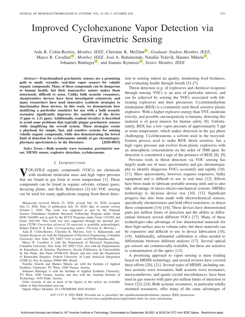 Review of Gravimetric Sensing of Volatile Organic Compounds