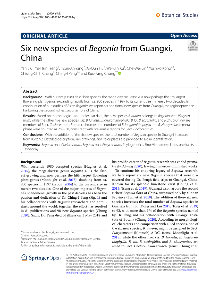 PDF) Six new species of Begonia from Guangxi, China