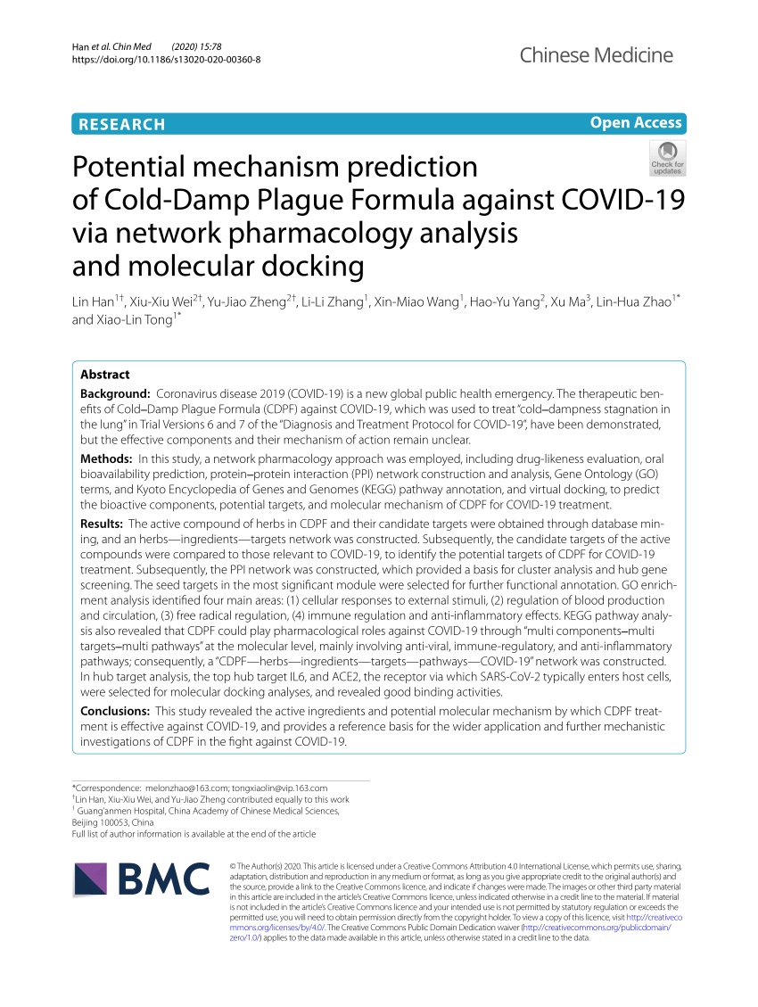 PDF) Potential mechanism prediction of Cold-Damp Plague Formula 
