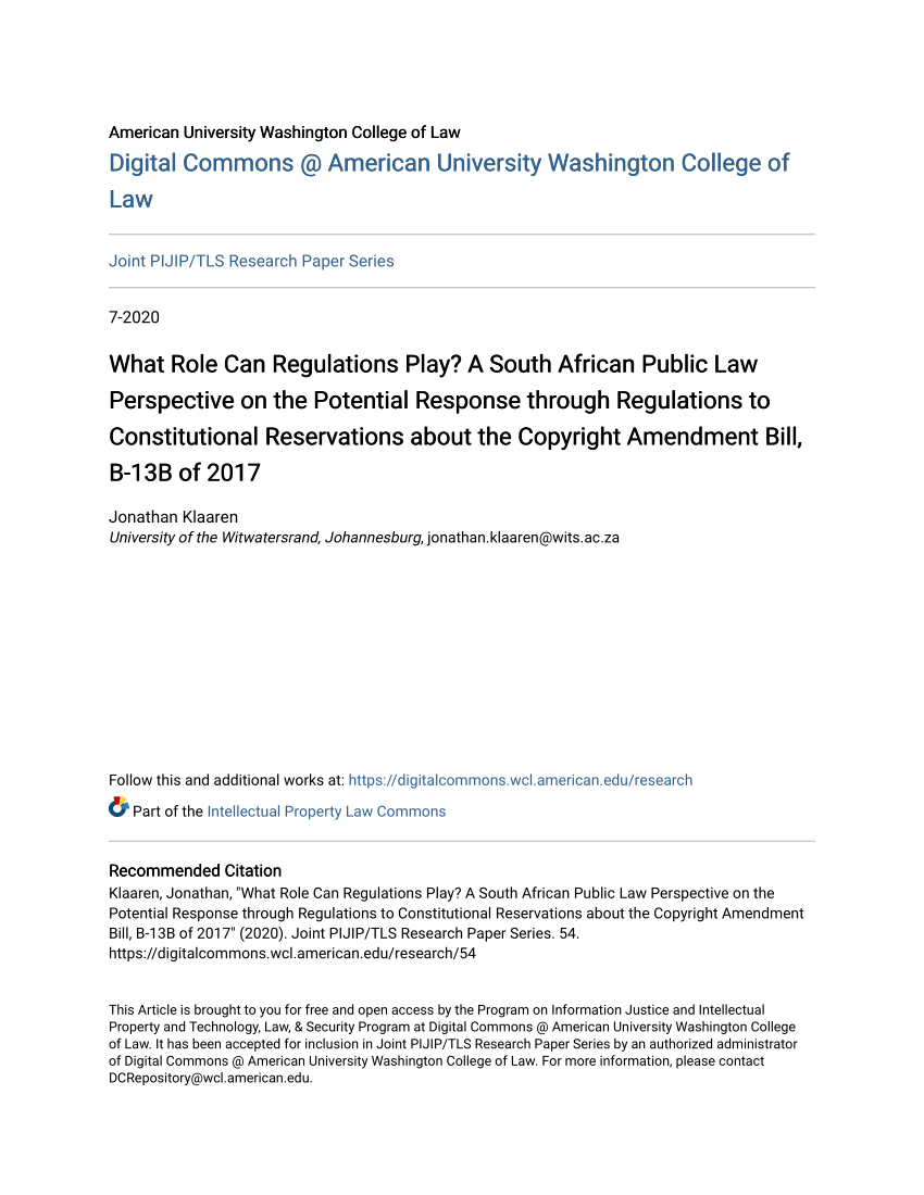 Pdf What Role Can Regulations Play A South African Public Law Perspective On The Potential 0728