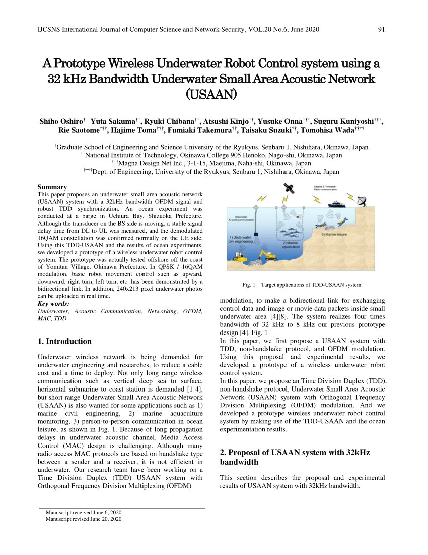 Pdf A Prototype Wireless Underwater Robot Control System Using A 32 Khz Bandwidth Underwater Small Area Acoustic Network Usaan