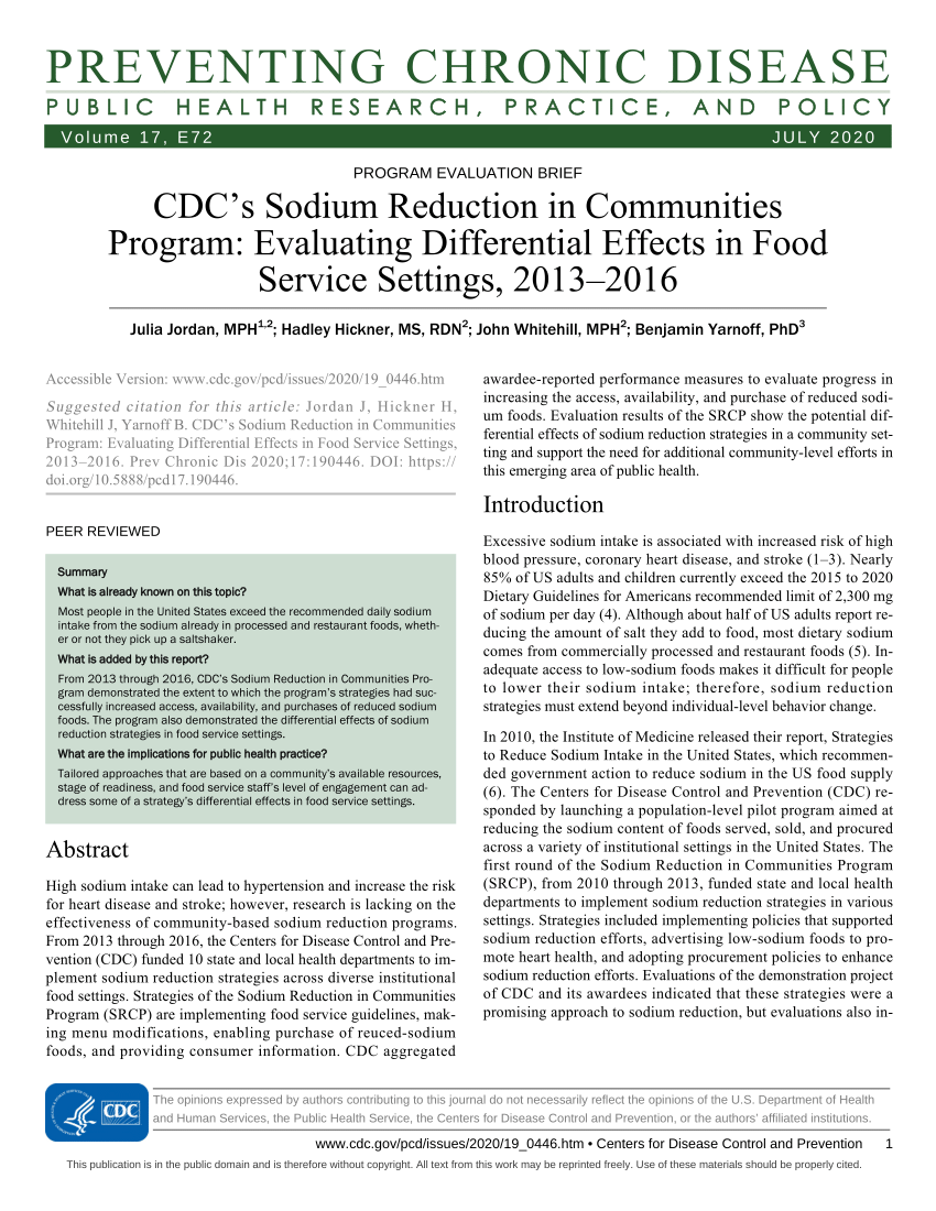 Pdf Cdcs Sodium Reduction In Communities Program Evaluating Differential Effects In Food