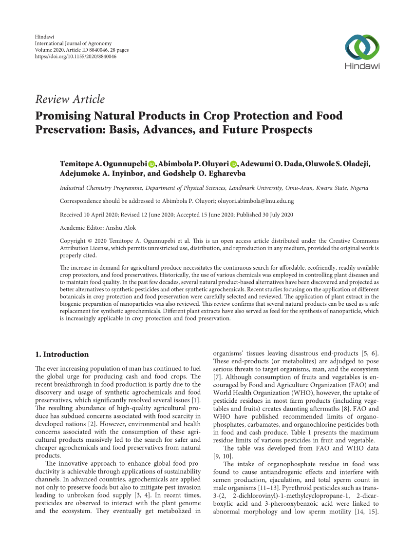 Pdf Promising Natural Products In Crop Protection And Food Preservation Basis Advances And Future Prospects