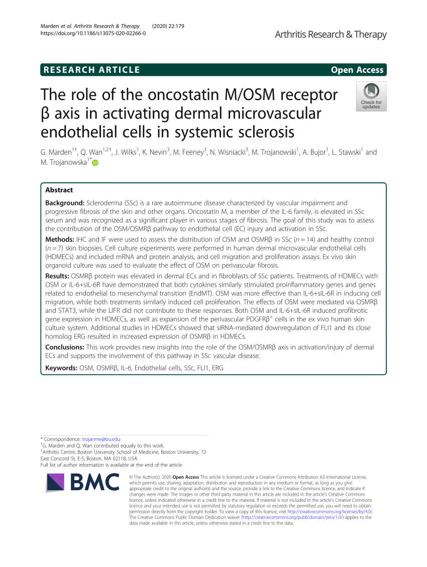 Pdf The Role Of The Oncostatin M Osm Receptor B Axis In Activating Dermal Microvascular Endothelial Cells In Systemic Sclerosis