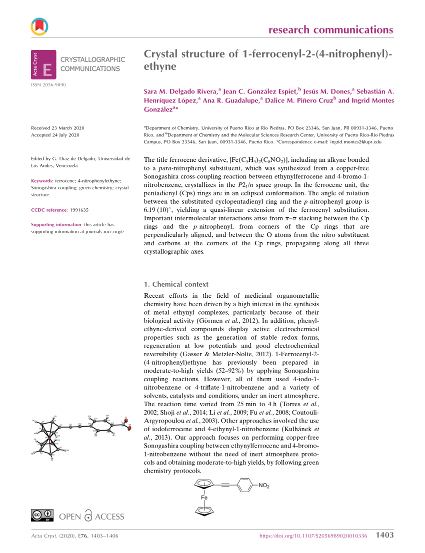 Pdf Crystal Structure Of 1 Ferrocenyl 2 4 Nitrophenyl Ethyne