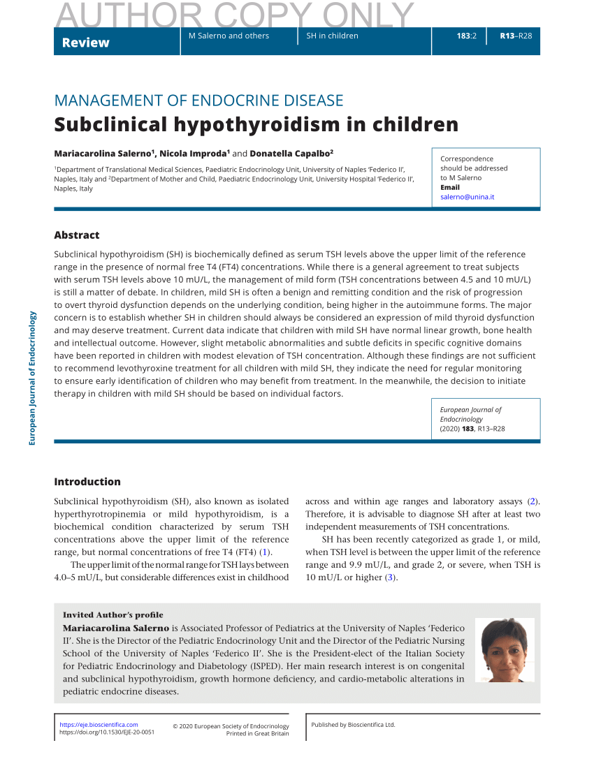 PDF MANAGEMENT of ENDOCRINE DISEASE Subclinical hypothyroidism in