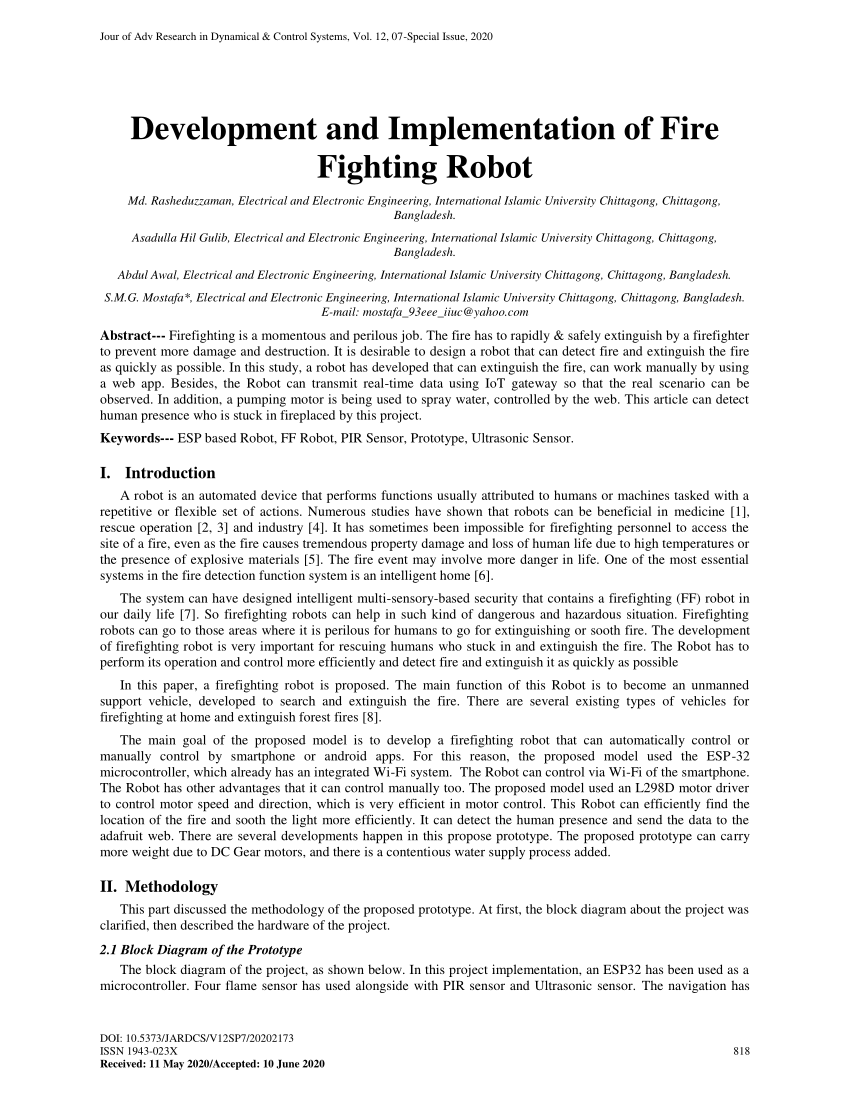 (PDF) Development and Implementation of Fire Fighting Robot