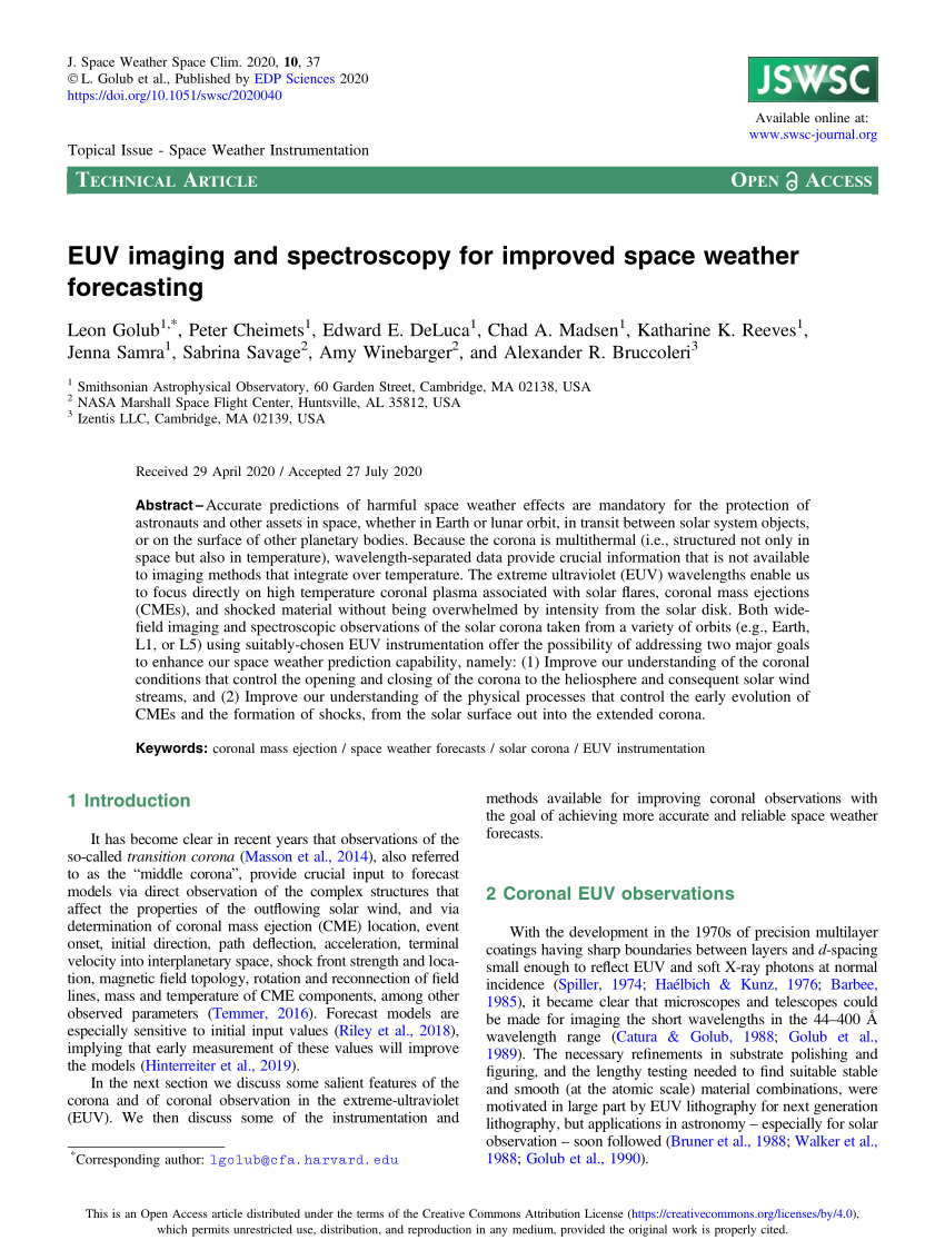 PDF) EUV Imaging and Spectroscopy for Improved Space Weather 