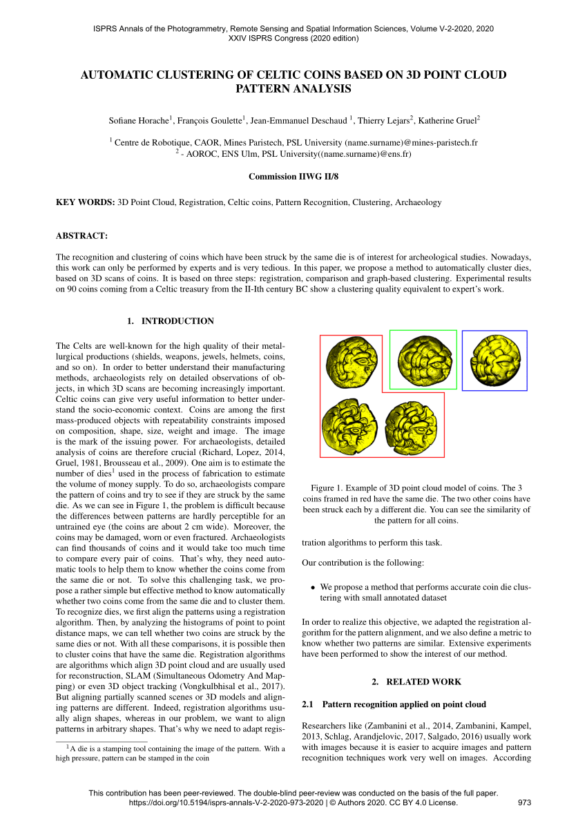 Pdf Automatic Clustering Of Celtic Coins Based On 3d Point Cloud Pattern Analysis