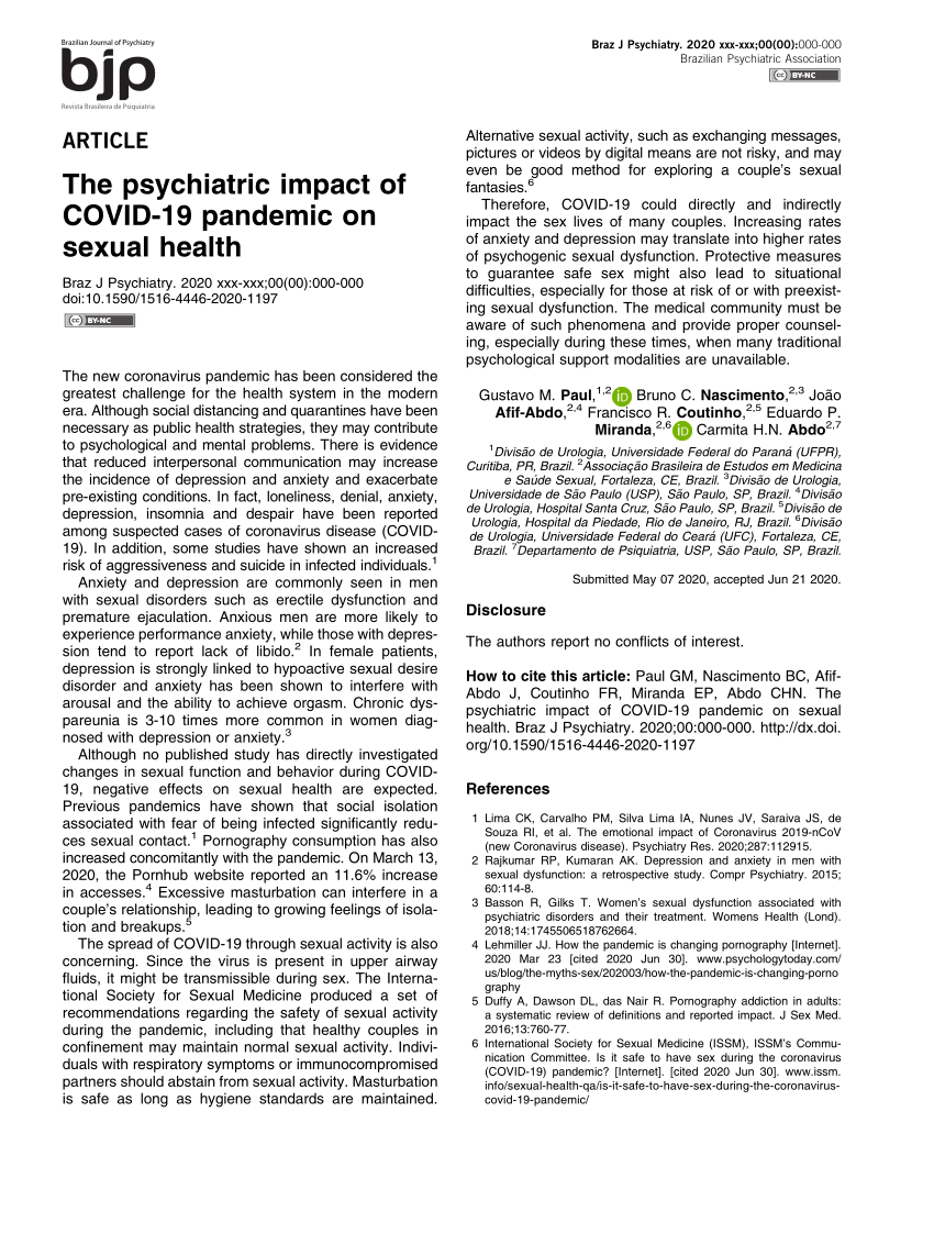PDF) The psychiatric impact of COVID-19 pandemic on sexual health