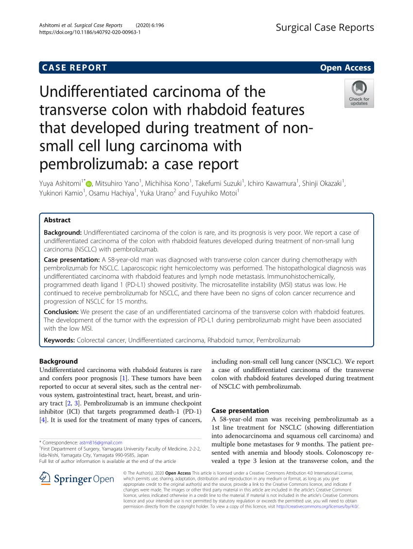 (PDF) Undifferentiated carcinoma of the transverse colon ...