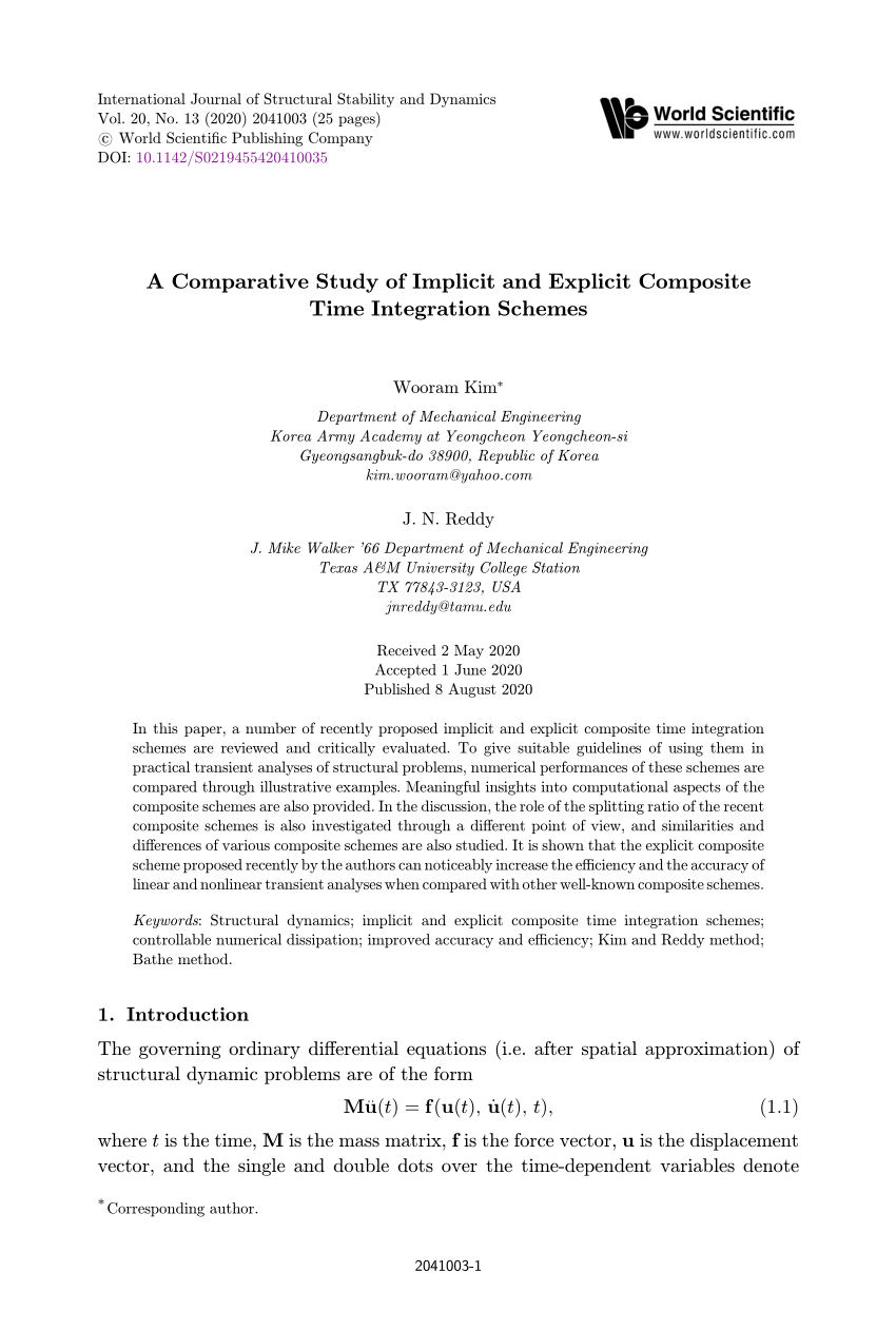 Pdf A Comparative Study Of Implicit And Explicit Composite Time Integration Schemes