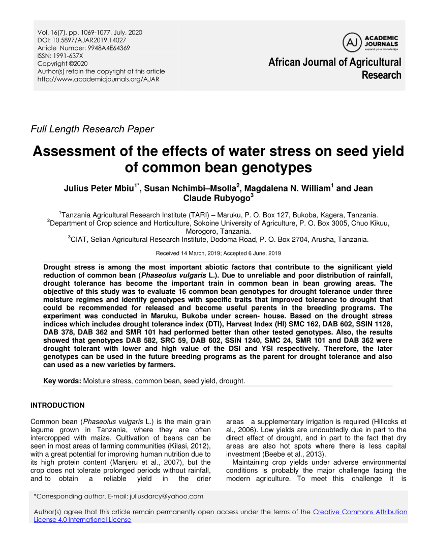 Pdf Assessment Of The Effects Of Water Stress On Seed Yield Of Common Bean Genotypes - roblox area 14 scp 014 naim