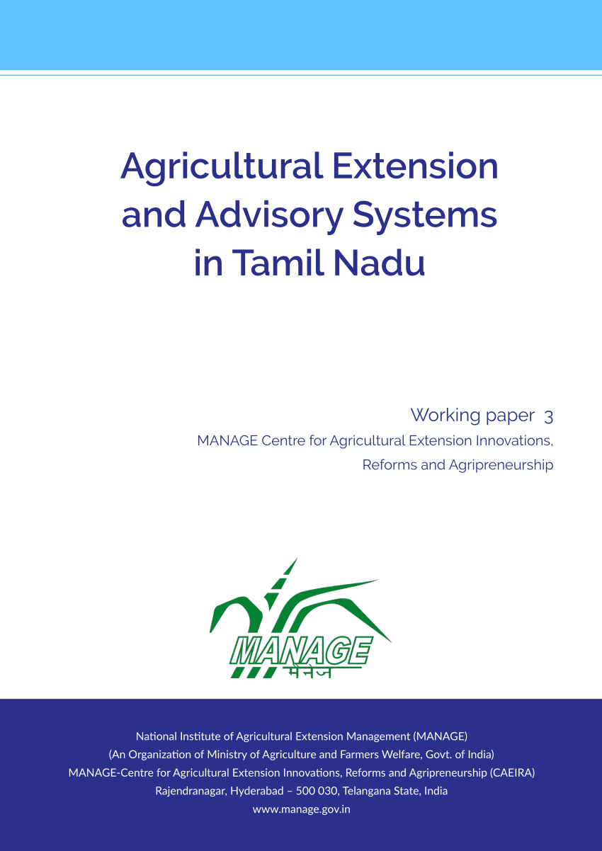 Pdf Agricultural Extension And Advisory Systems In Tamil Nadu