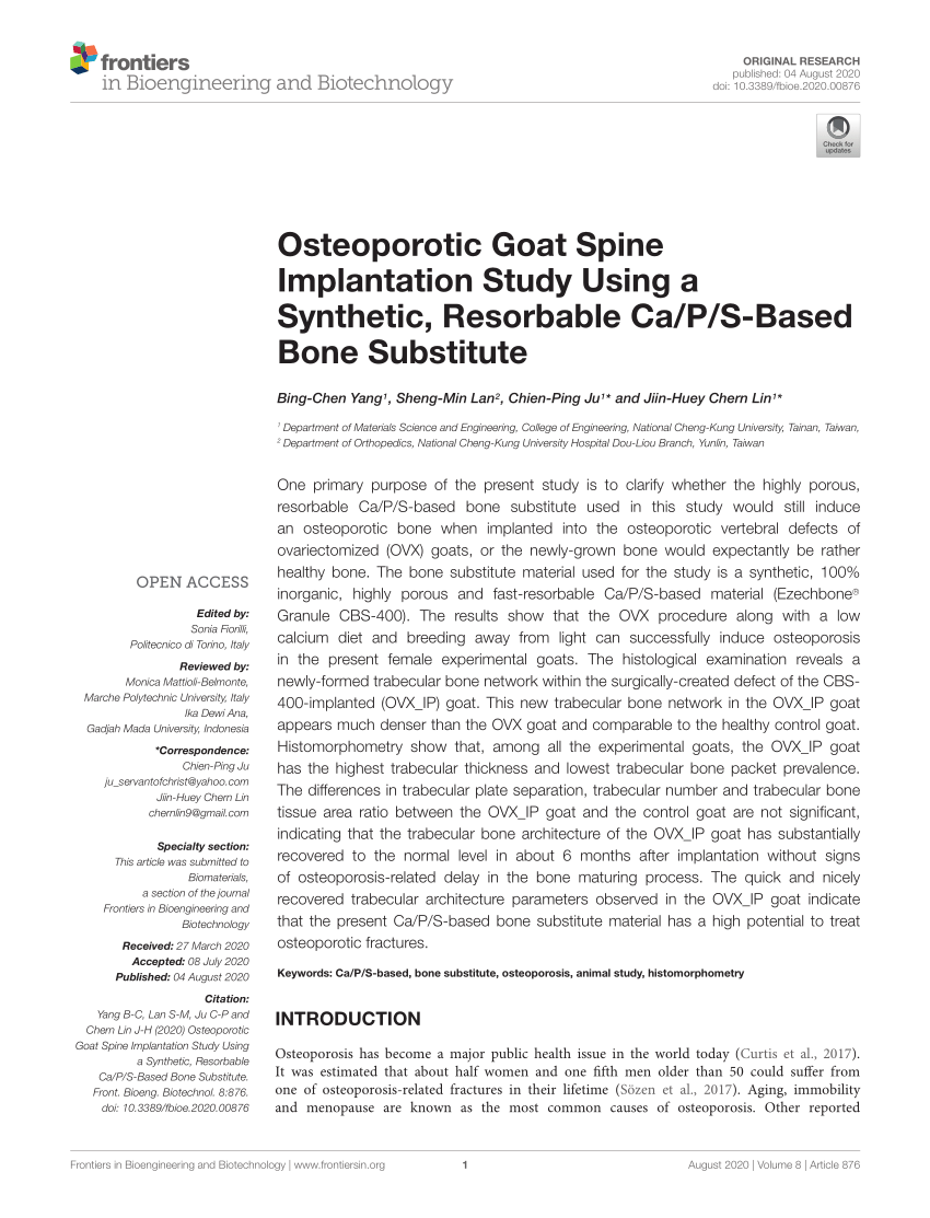 Pdf Osteoporotic Goat Spine Implantation Study Using A Synthetic Resorbable Ca P S Based Bone Substitute