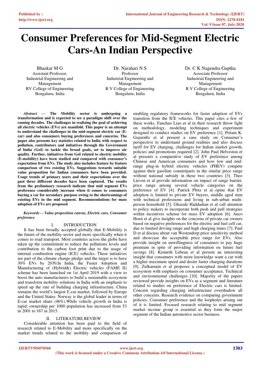 (PDF) Consumer Preferences for MidSegment Electric CarsAn Indian