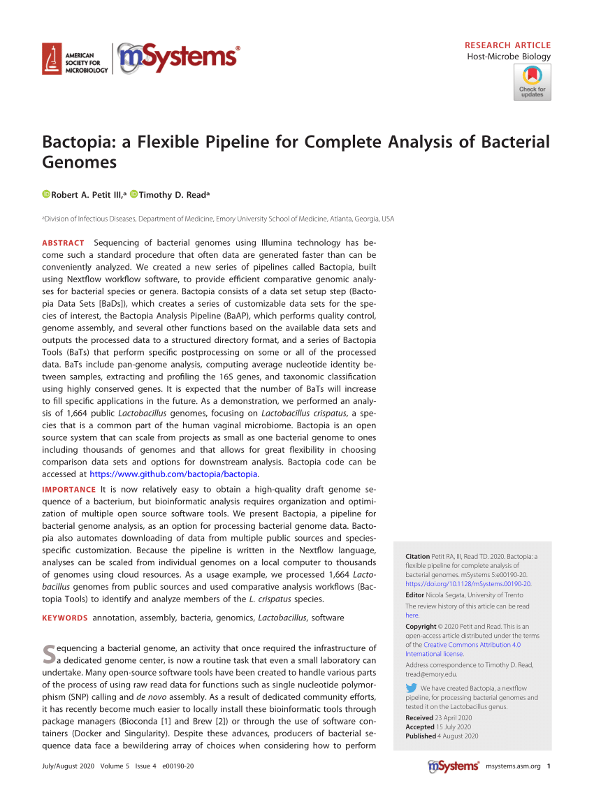 Pdf Bactopia A Flexible Pipeline For Complete Analysis Of Bacterial Genomes