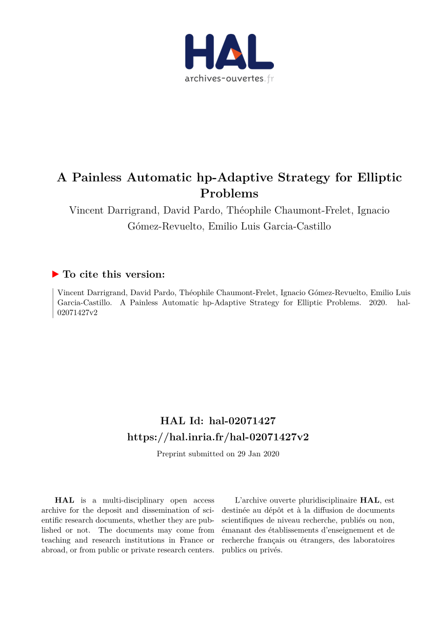 Pdf A Painless Automatic Hp Adaptive Strategy For Elliptic Problems