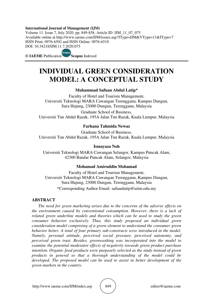 PDF) Individual Green Consideration Model: A Conceptual Study