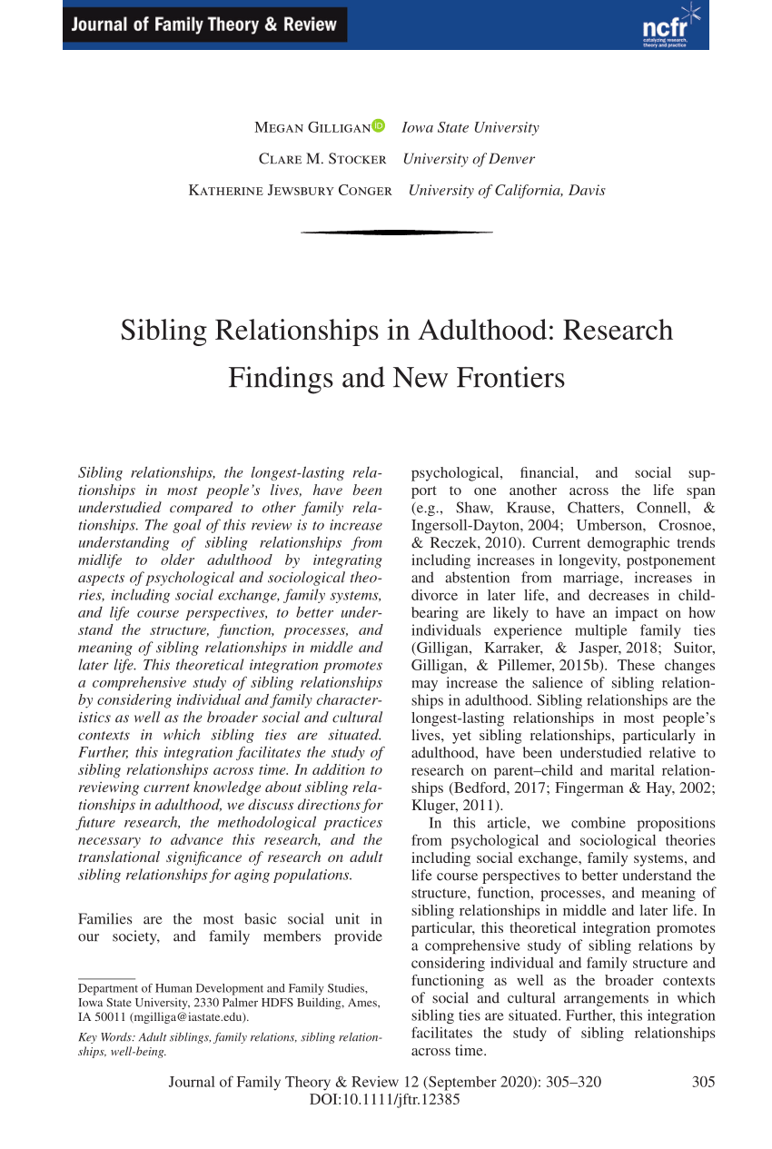 sibling relationships in adulthood research findings and new frontiers