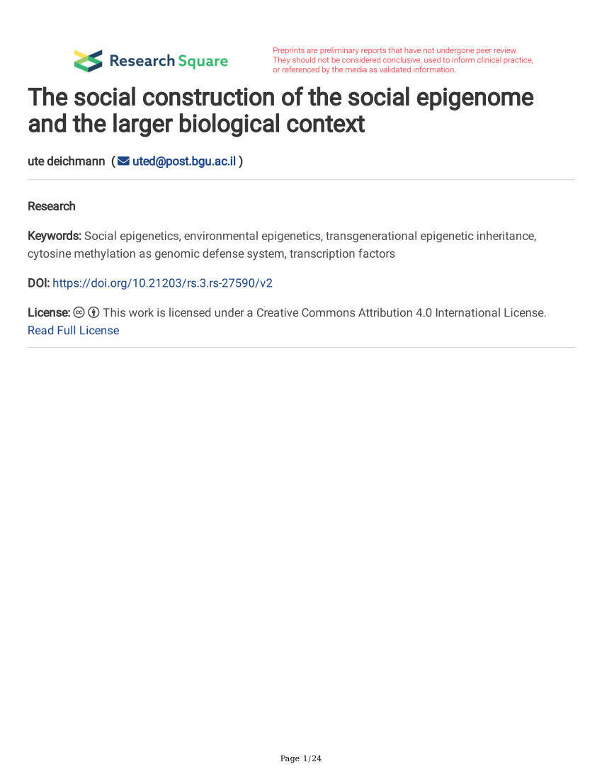 PDF) social construction of the social epigenome and the larger biological context