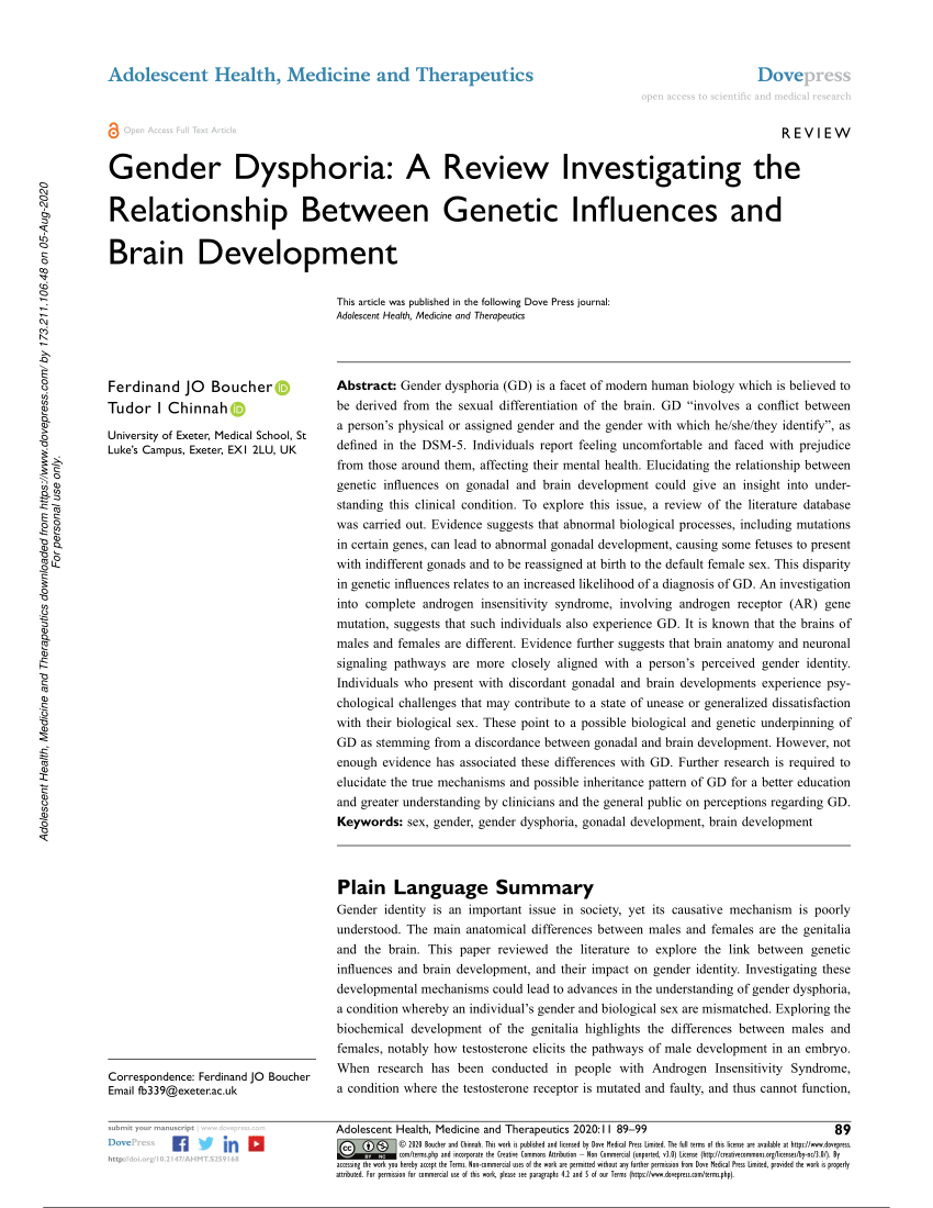 Pdf Gender Dysphoria A Review Investigating The Relationship Between Genetic Influences And 