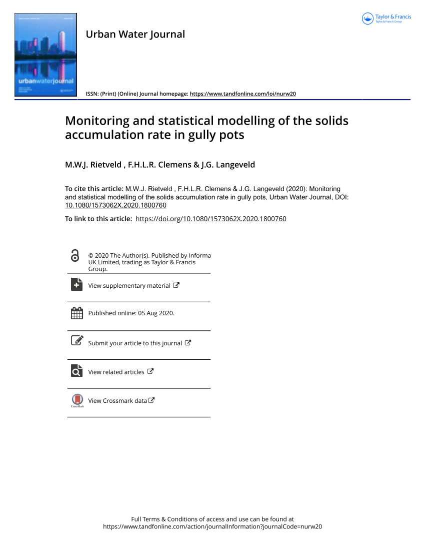 Pdf Monitoring And Statistical Modelling Of The Solids Accumulation Rate In Gully Pots Monitoring And Statistical Modelling Of The Solids Accumulation Rate In Gully Pots