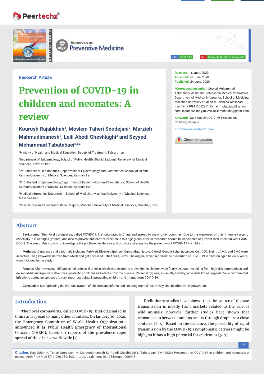 PDF Prevention of COVID 19 in children and neonates A review