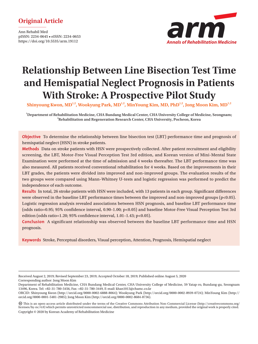 (PDF) Relationship Between Line Bisection Test Time and Hemispatial Neglect Prognosis in ...