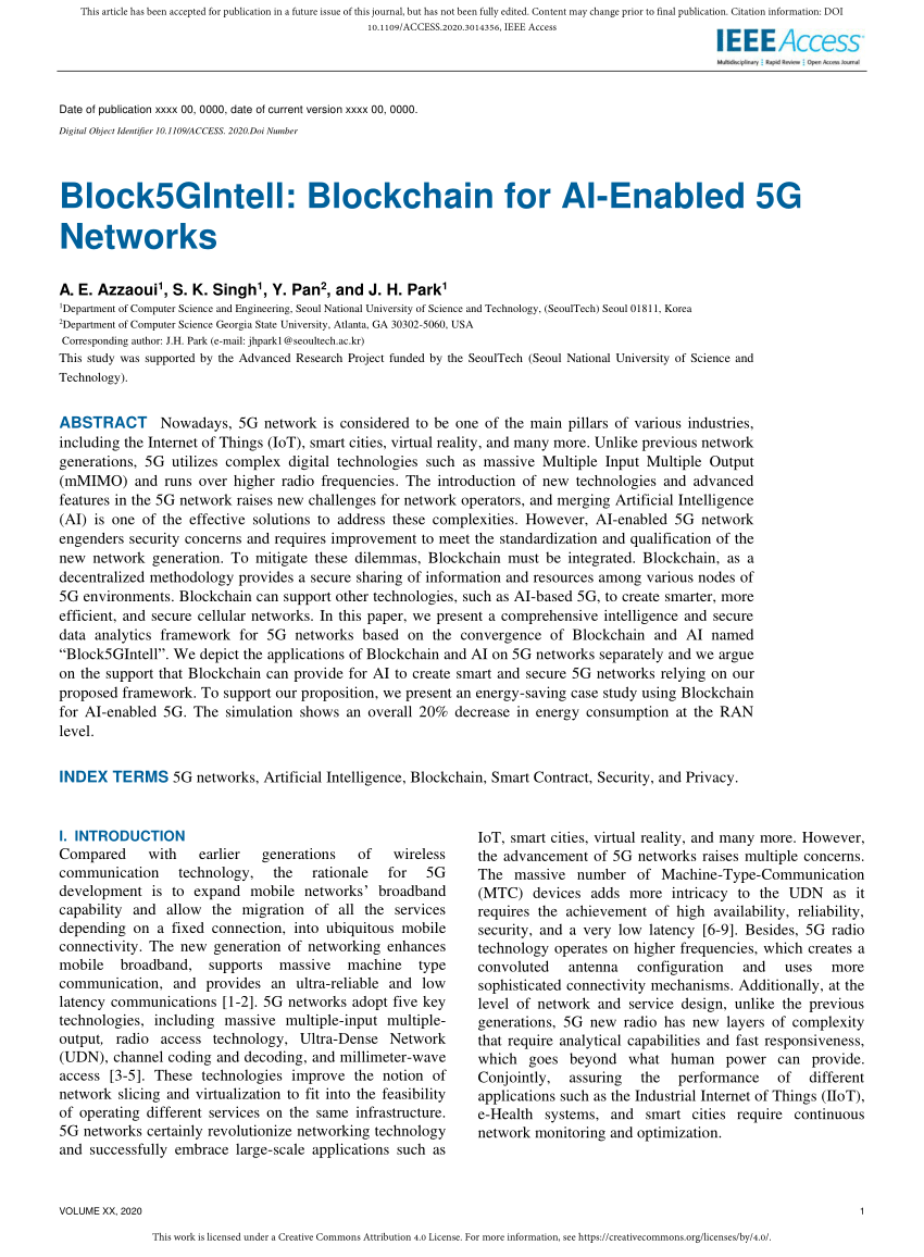PDF) Block5GIntell: Blockchain for AI-Enabled 5G Networks