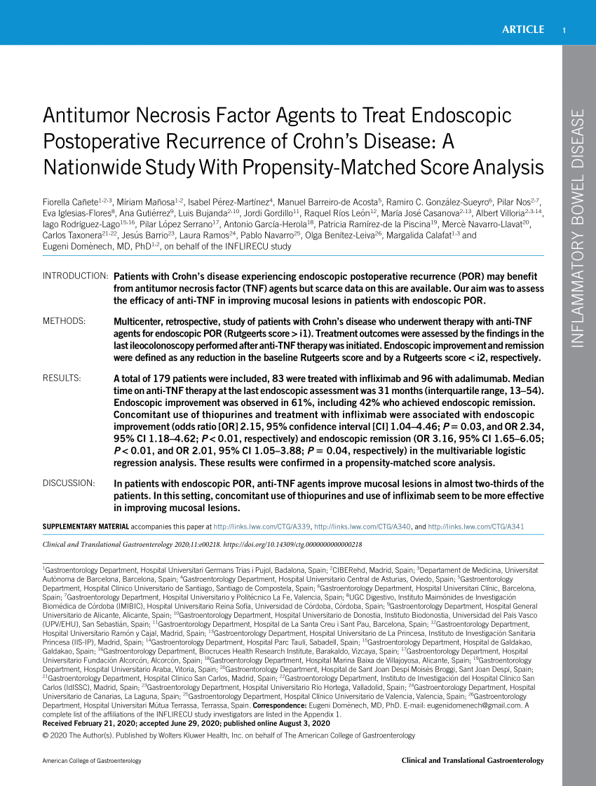 Pdf Antitumor Necrosis Factor Agents To Treat Endoscopic Postoperative Recurrence Of Crohns 