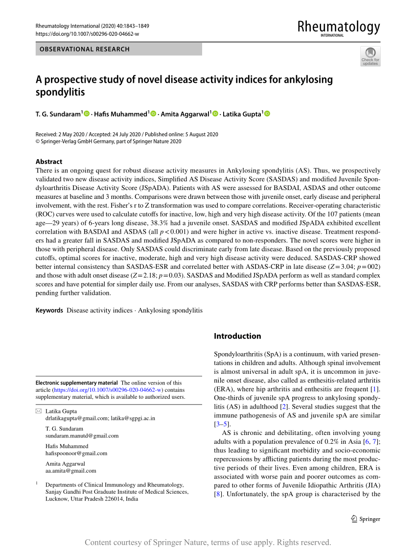 Simplified Ankylosing Spondylitis Disease Activity Score (SASDAS) Versus  ASDAS: A Post Hoc Analysis of a Randomized Controlled Trial