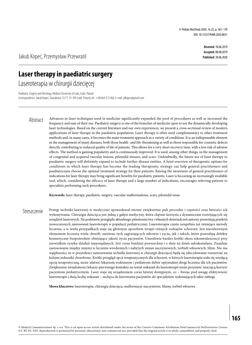 Pdf Laser Therapy In Paediatric Surgery