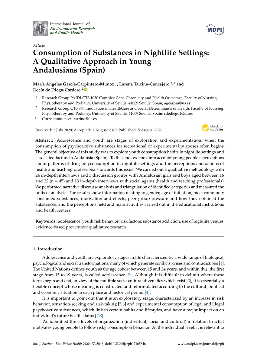 Pdf Consumption Of Substances In Nightlife Settings A Qualitative Approach In Young Andalusians Spain