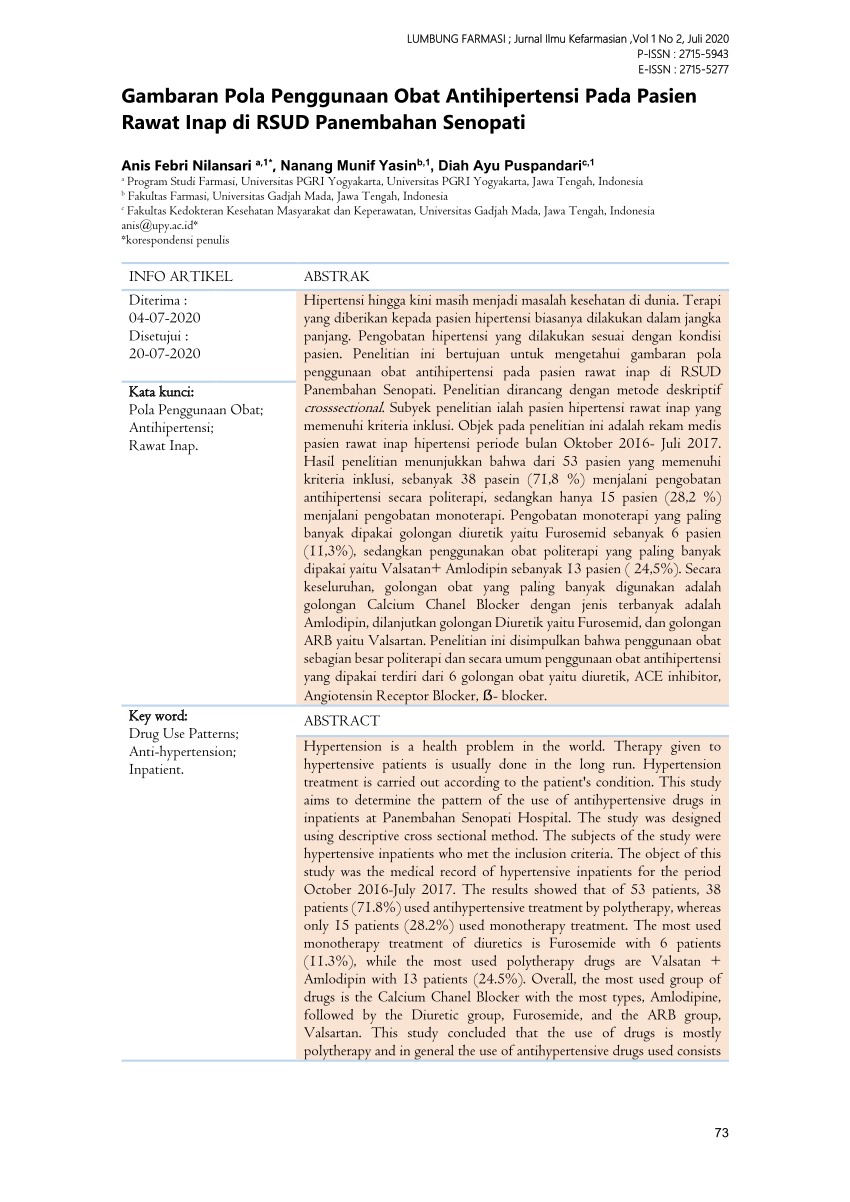 Pola Penggunaan Obat Antihipertensi Pada Pasien Hipertensi Rawat Inap