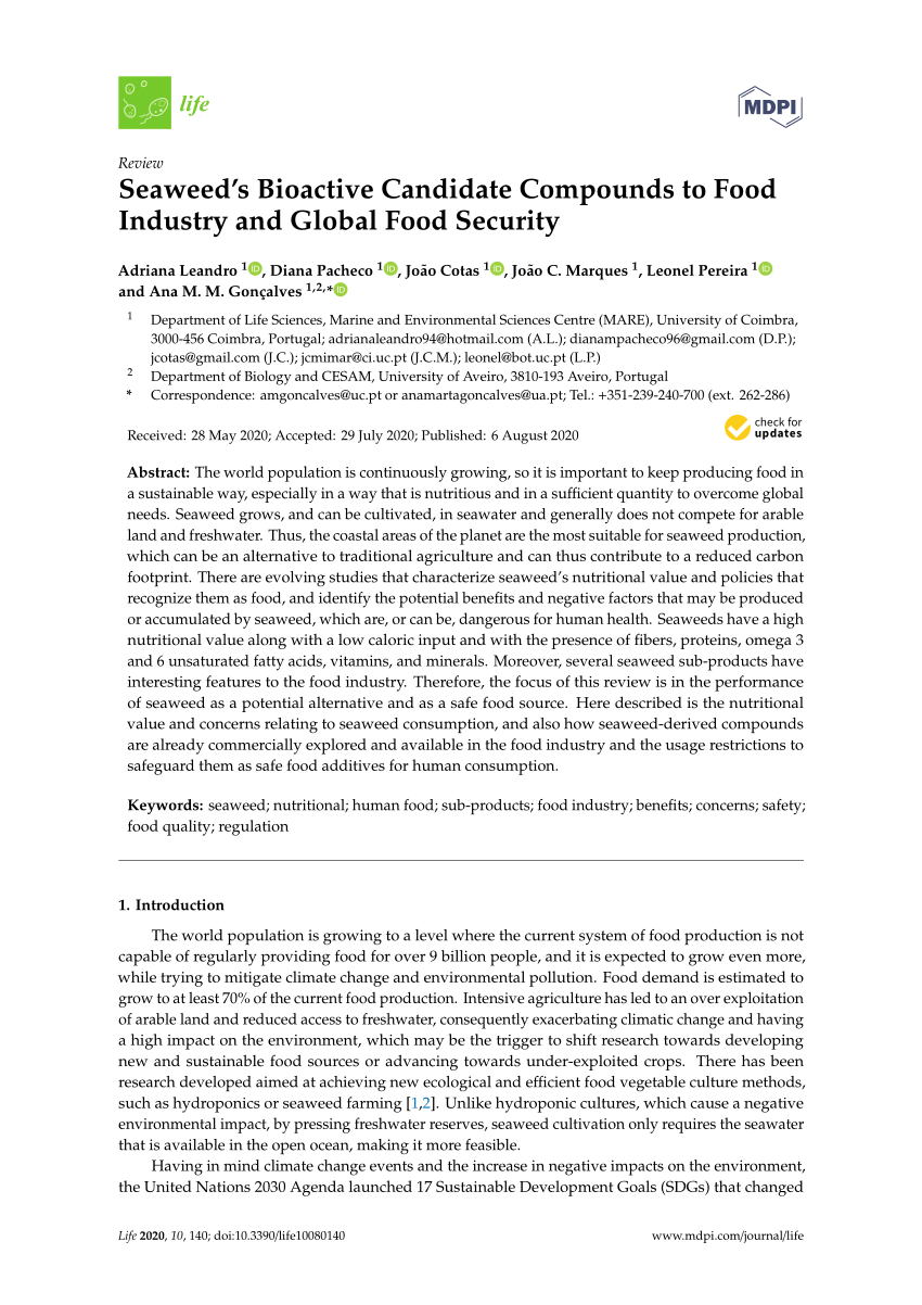 Pdf Seaweed S Bioactive Candidate Compounds To Food Industry And Global Food Security