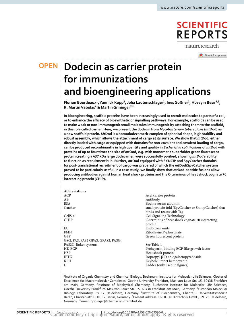 PDF) Dodecin as carrier protein for immunizations and