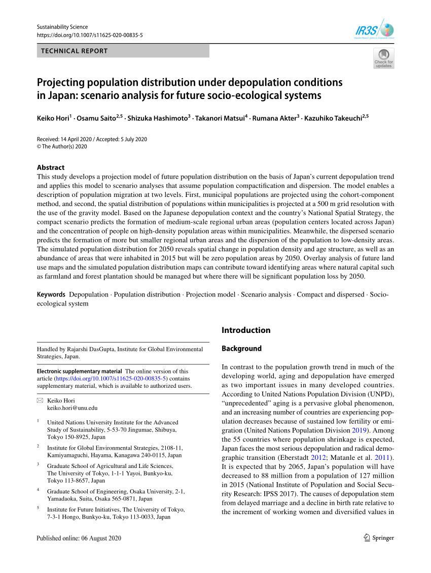 Pdf Projecting Population Distribution Under Depopulation Conditions In Japan Scenario Analysis For Future Socio Ecological Systems